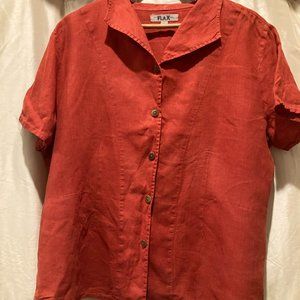 FLAX 100% Linen  Tomato Red Large Button Down Top